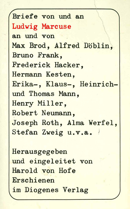 Briefe von und an Ludwig Marcuse
