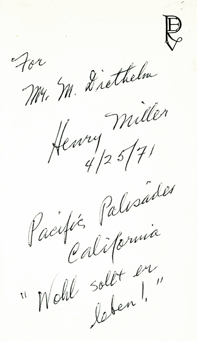 Miller, H., Schwarzer Frühling 1966 (Widmung)