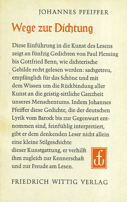 Pfeiffer, Wege zur Dichtung