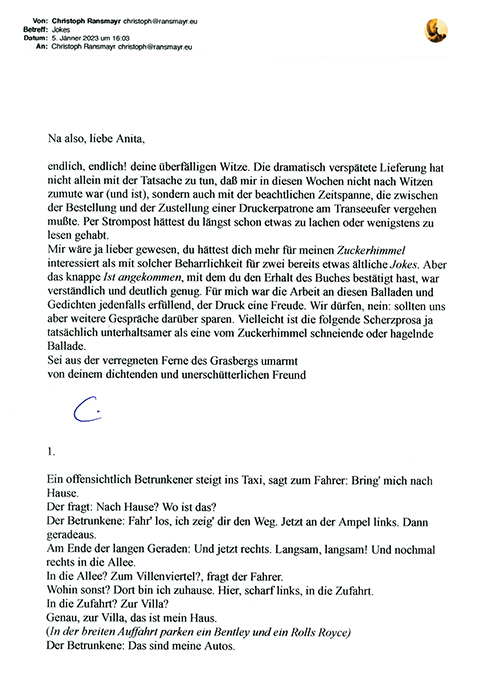 Ransmayr, Maschinenschr. Brief + Der Fallmeister