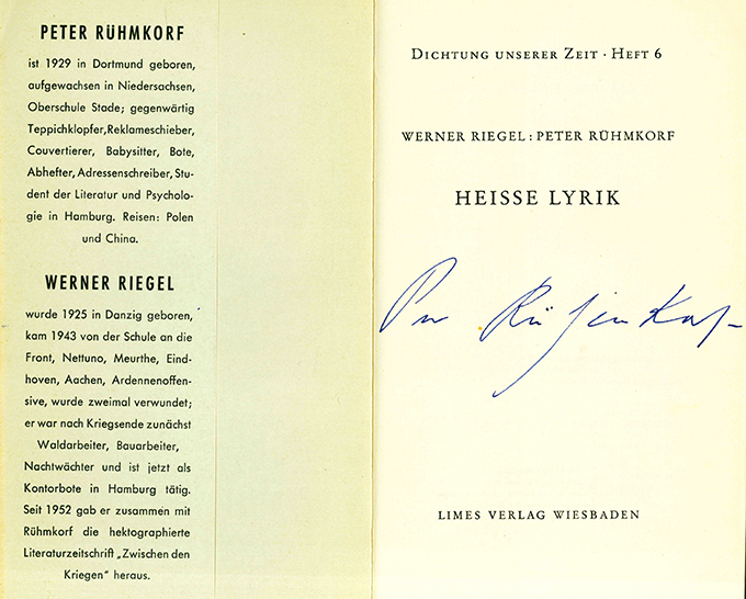 Rühmkorf, Riegel, Heiße Lyrik (signiert)